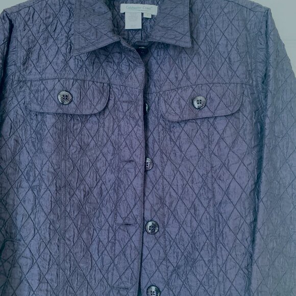 COLDWATER CREEK Eggplant Modified Jean Style Jacket Diamond Raised Pattern Sz 8 - Picture 4 of 6